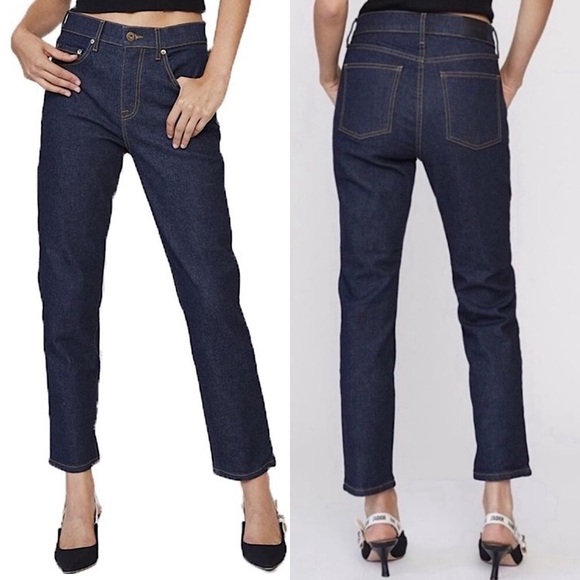 NWT PISTOLA Dark Wash Denim High Rise Cropped Slim Straight Cigarette Jeans 27 - Picture 4 of 7